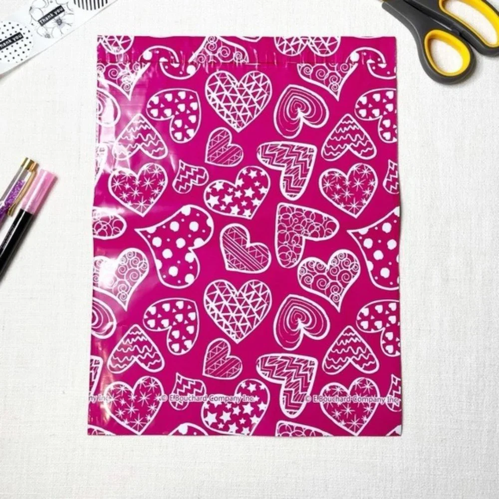 25 Pack Pink Heart Shipping Bags Poly Mailers Designer
